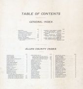 Table of Contents, Allen County 1898